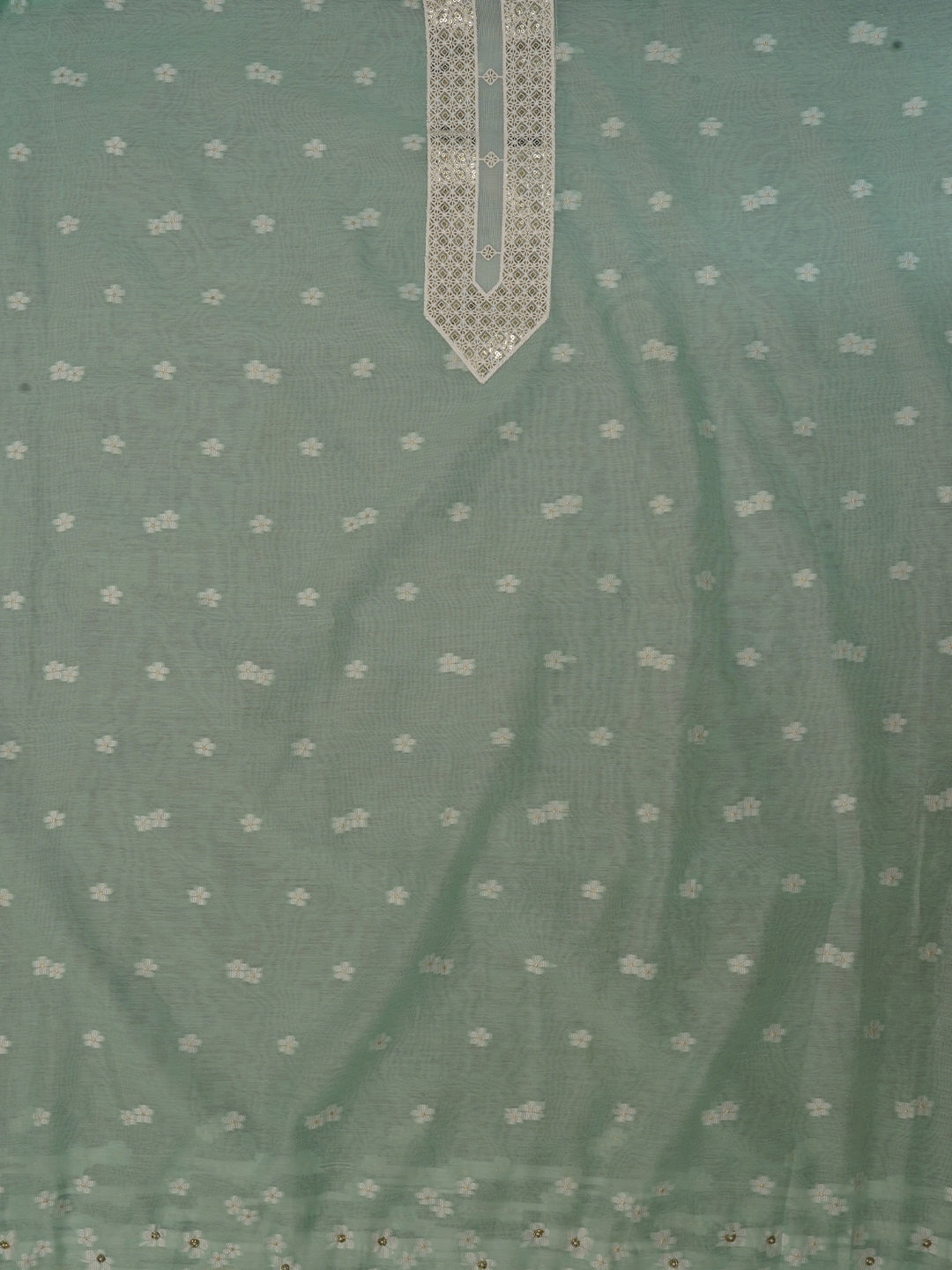 Green Zari Woven Cotton Blend Dress Material with Dupatta