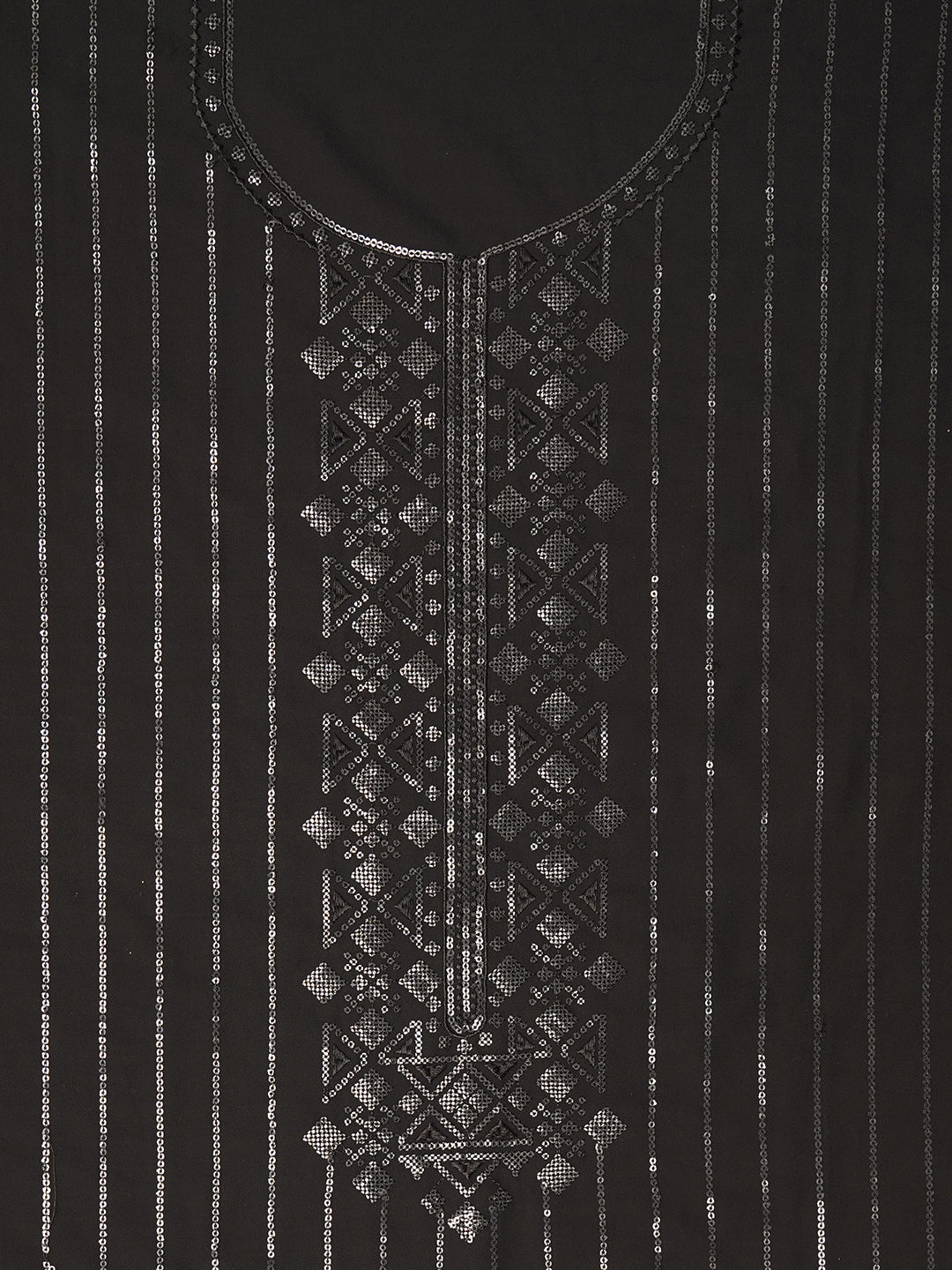 Unstitched Embroidered Black Silk Georgette Dress Material With Dupatta