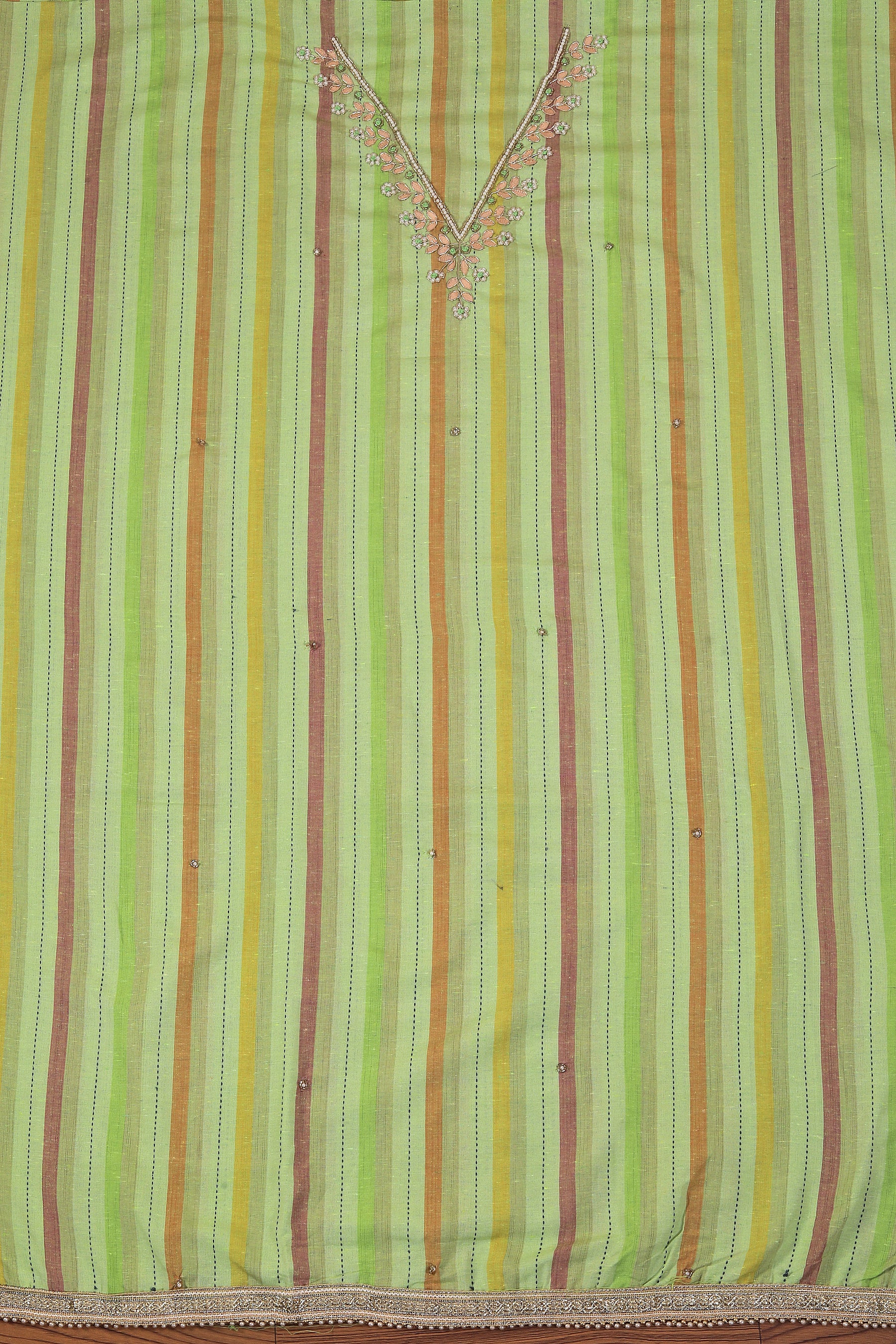 Mint Green Printed Cotton Blend Gota Patti Dress Material with Dupatta