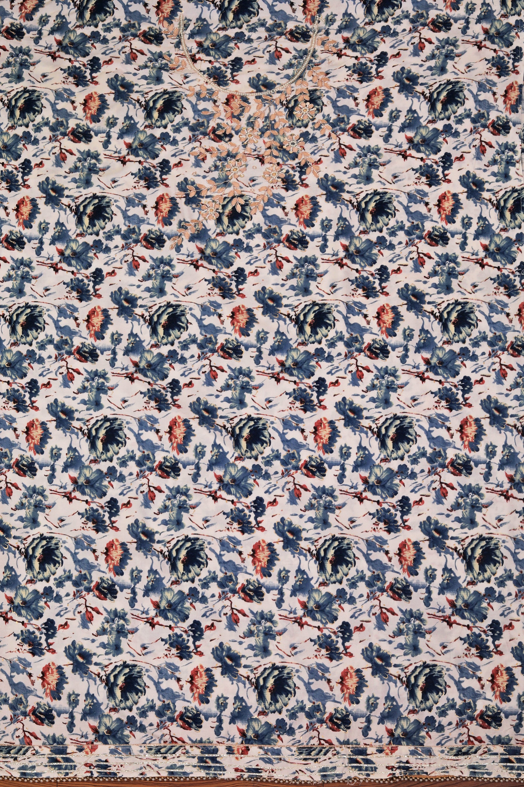 Blue Printed Cotton Blend Gota Patti Dress Material With Tie-Dye Dupatta