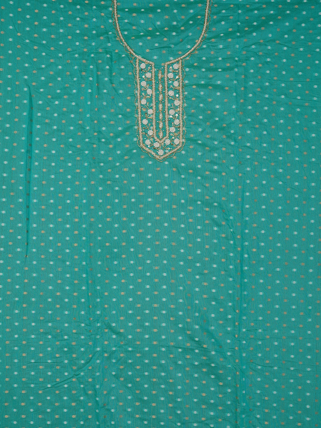 Sea Green Zari Pure Cotton Dress Material with Dupatta