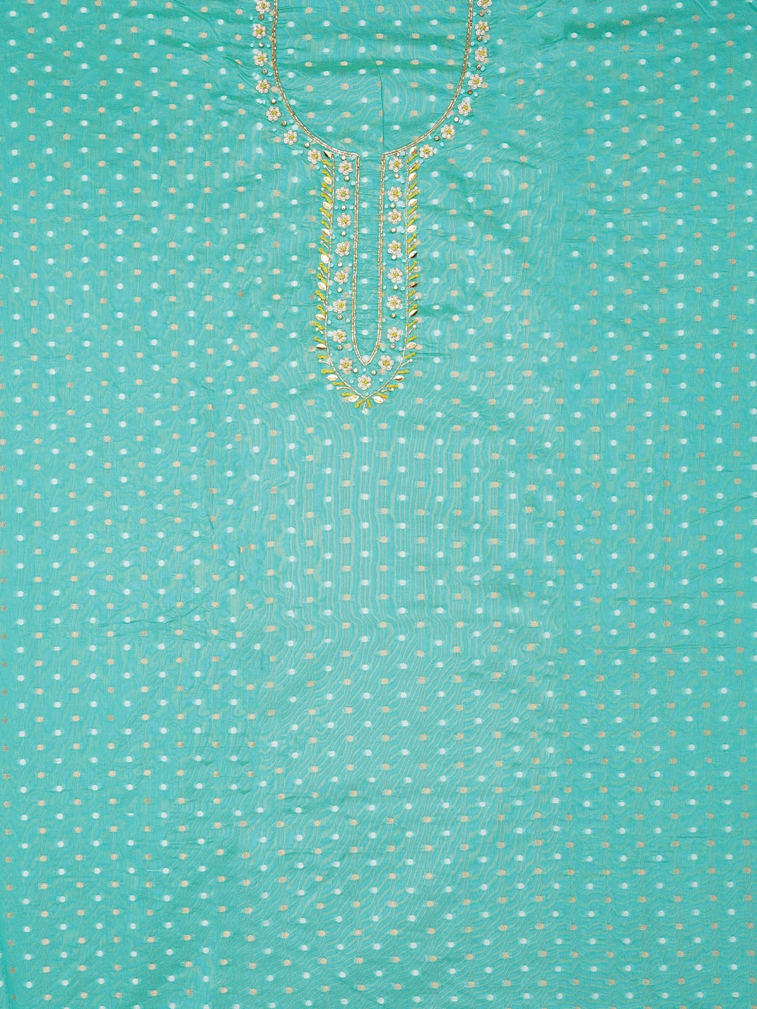 Sea Green Cotton Blend Embellished Dress Material with Dupatta