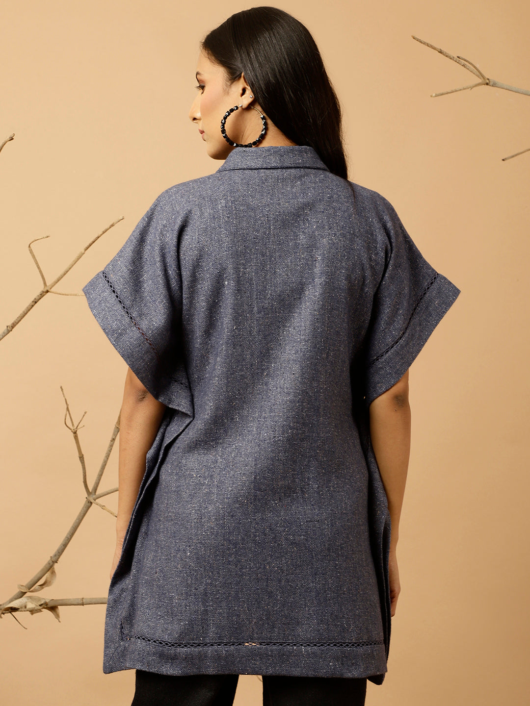 Navy Blue Woolen Poncho Top