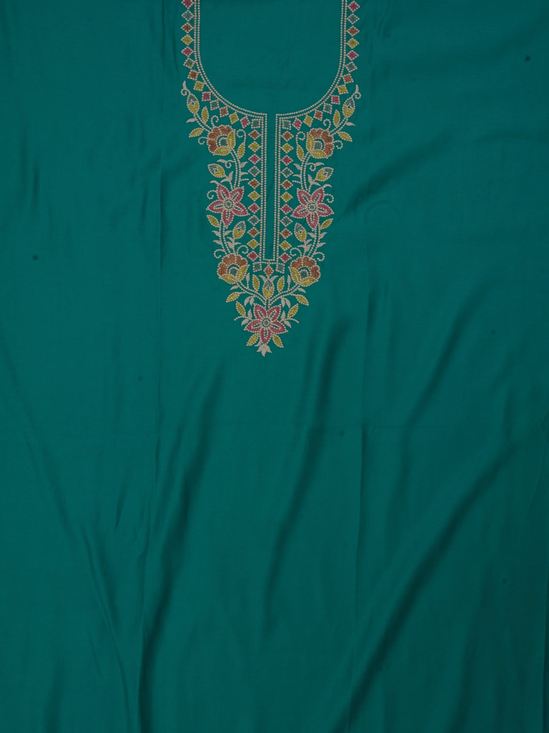 Teal Zari Pure Cotton Dress Material with Dupatta