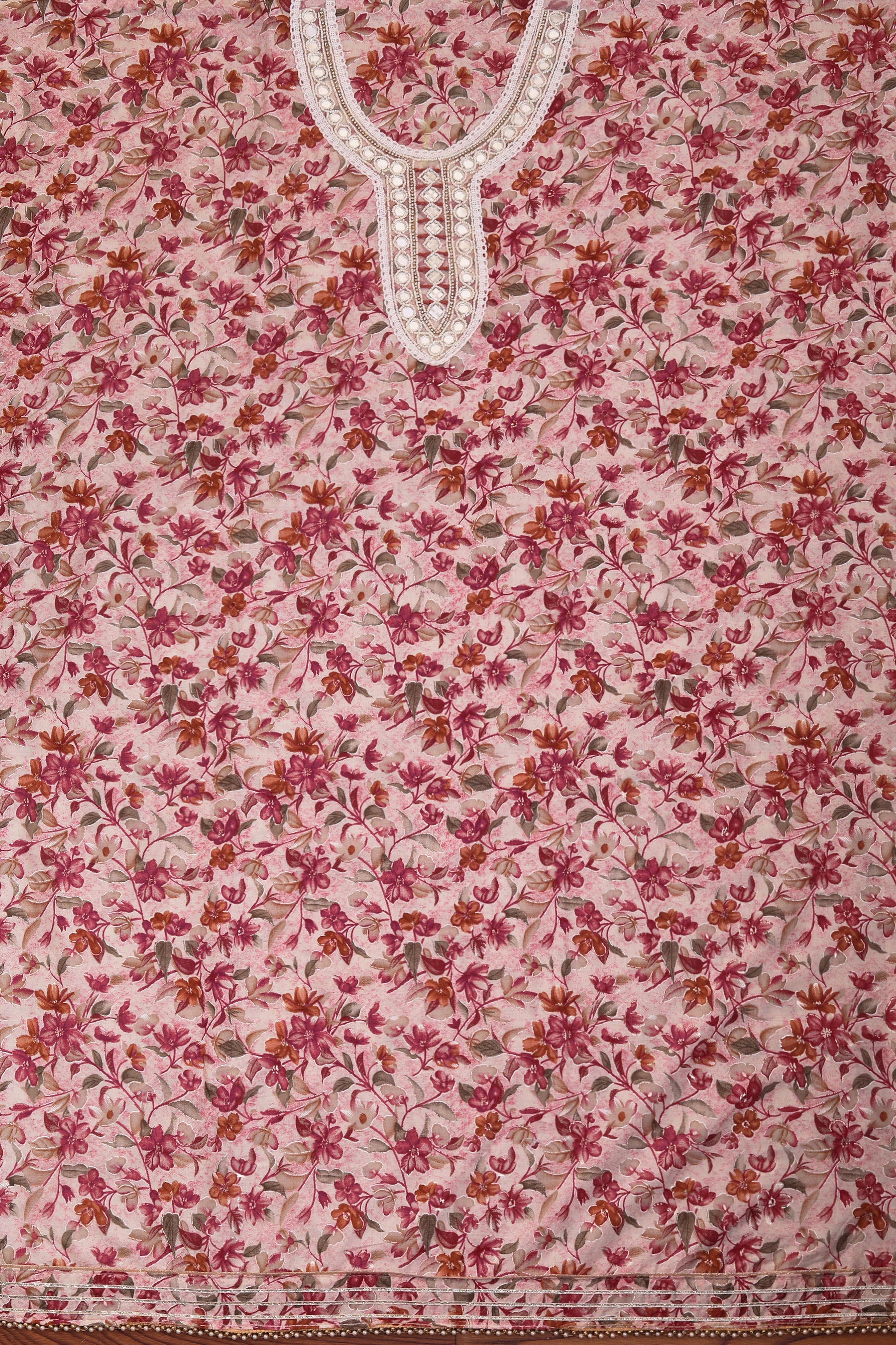 Rani Embellished Cotton Blend Dress Material with Dupatta