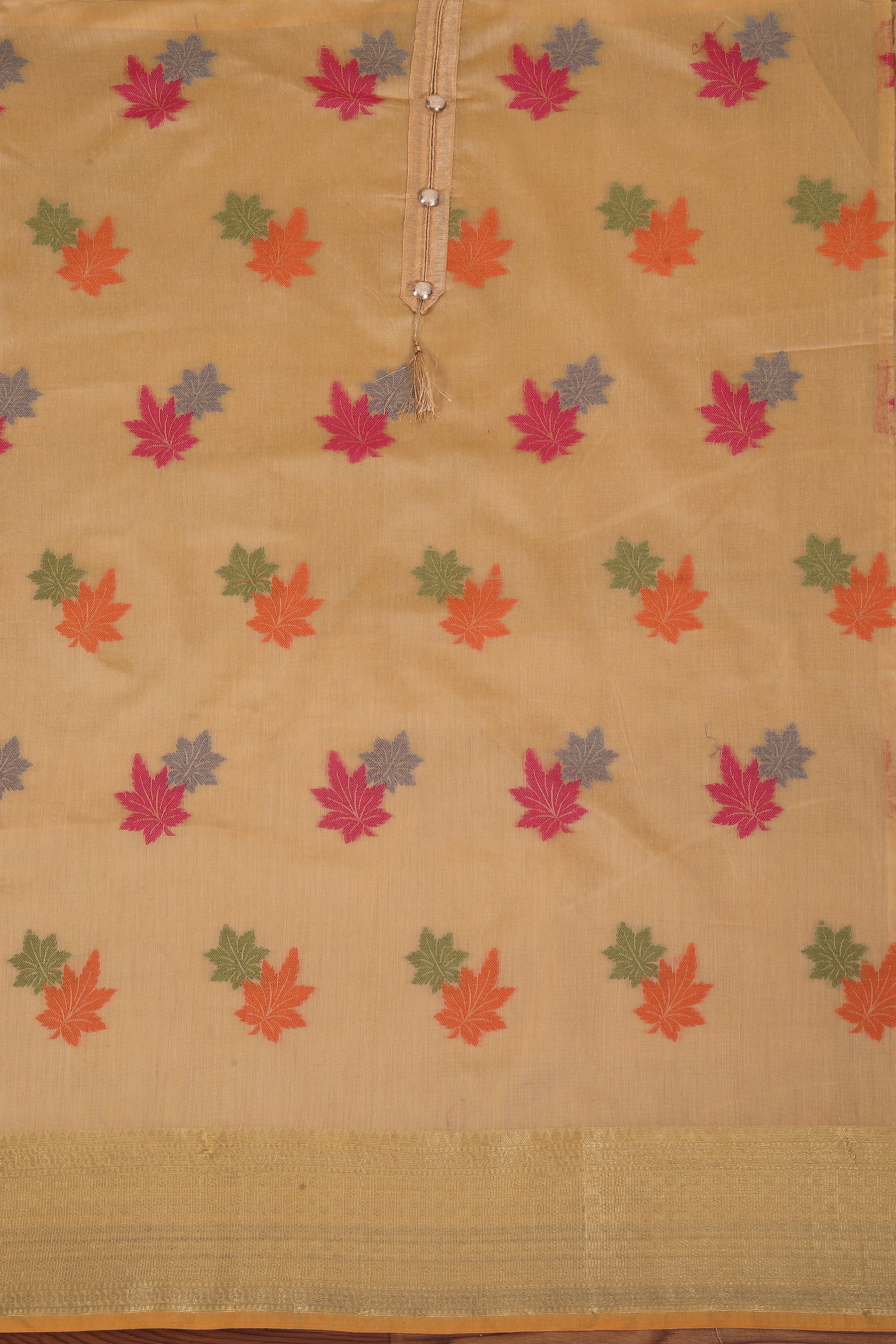 Yellow Embellished Jacquard Dress Material With Dupatta