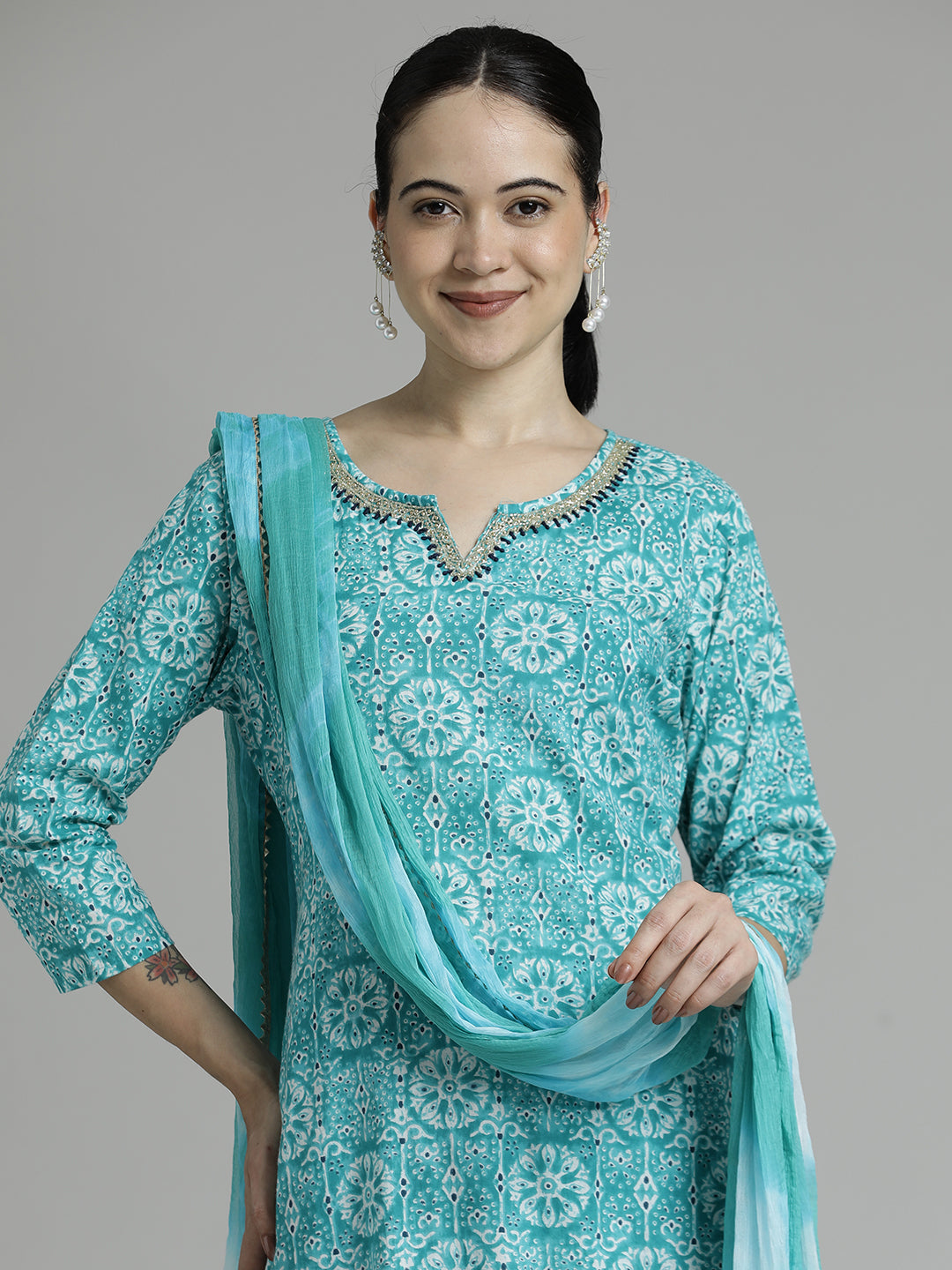 Pure Cotton Printed Sky Blue Suit Set