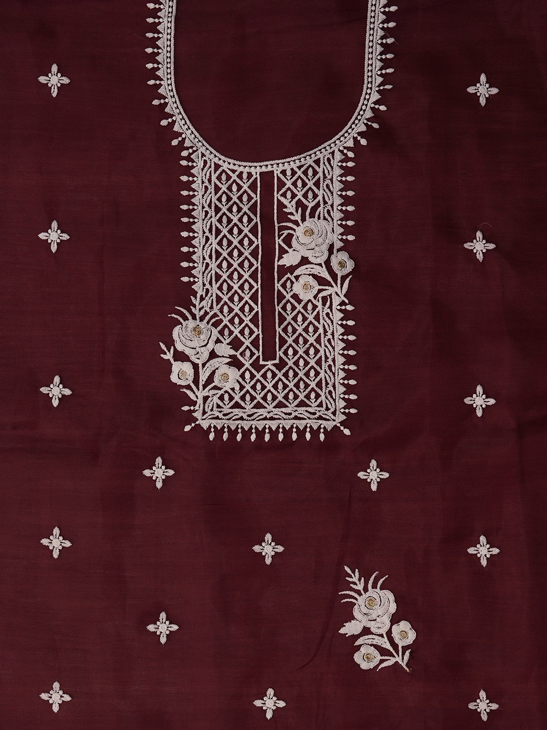 Unstitched Purple Embroidered Organza Dress Material With Dupatta