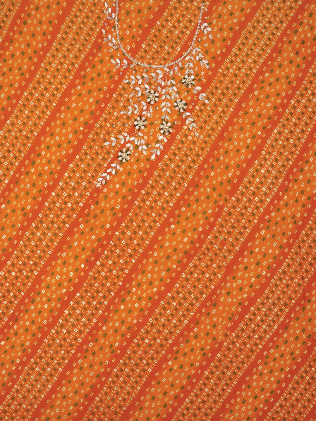 Mustard Unstitched Cotton Bandhani Printed Dress Material With Dupatta