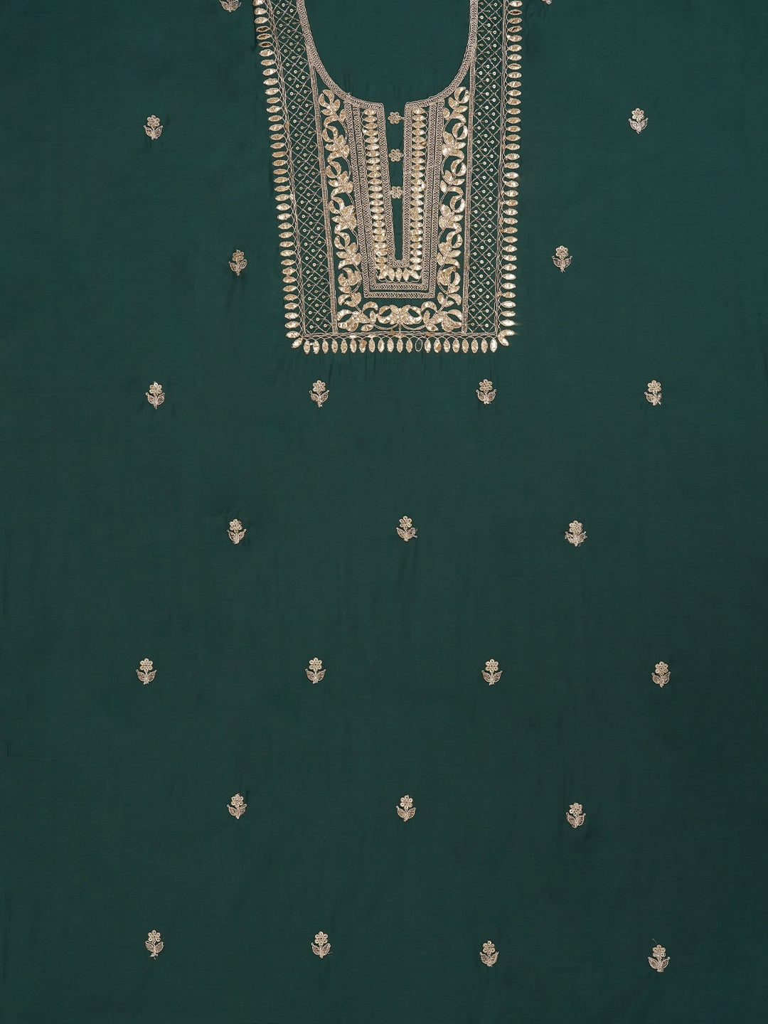 Sea Green Handpainted Embroidered Pure Silk Dress Material with Dupatta