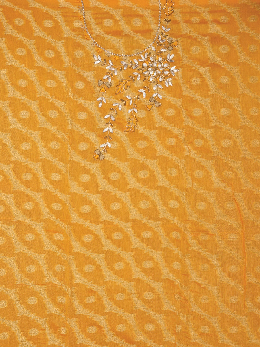 Mustard Zari Woven Silk Blend Dress Material with Dupatta