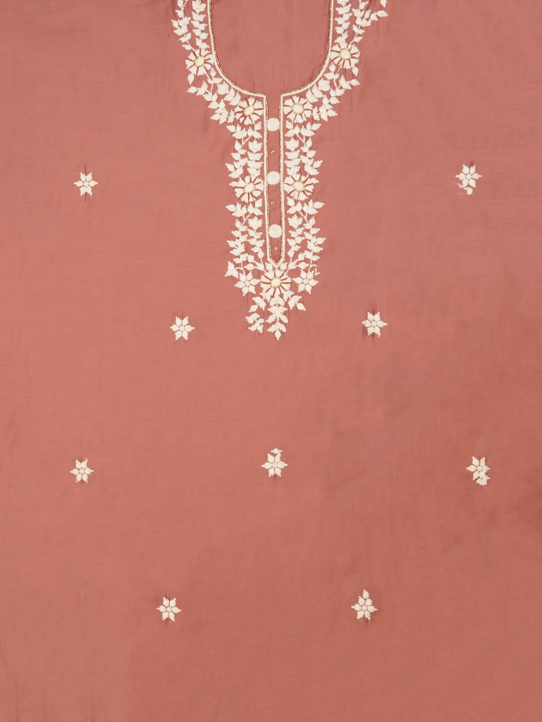 Pink Pure Silk Lucknowi Embroidered Dress Material with Dupatta