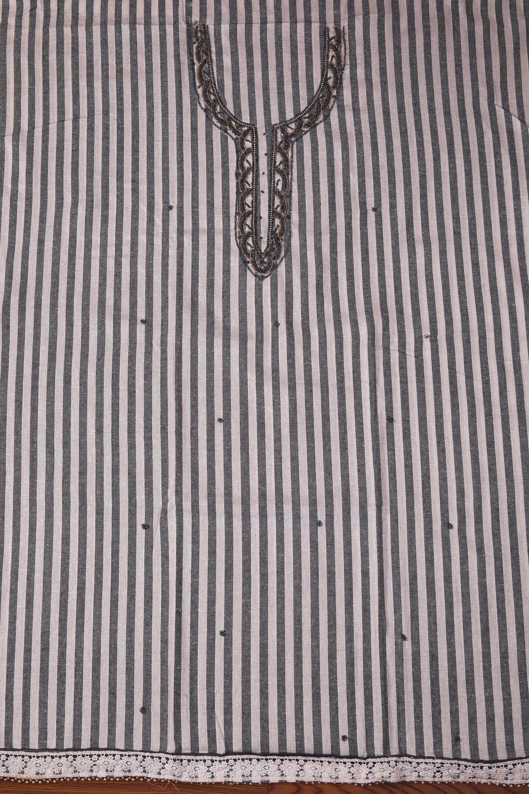 Grey Embellished Cotton Blend Dress Material with Dupatta