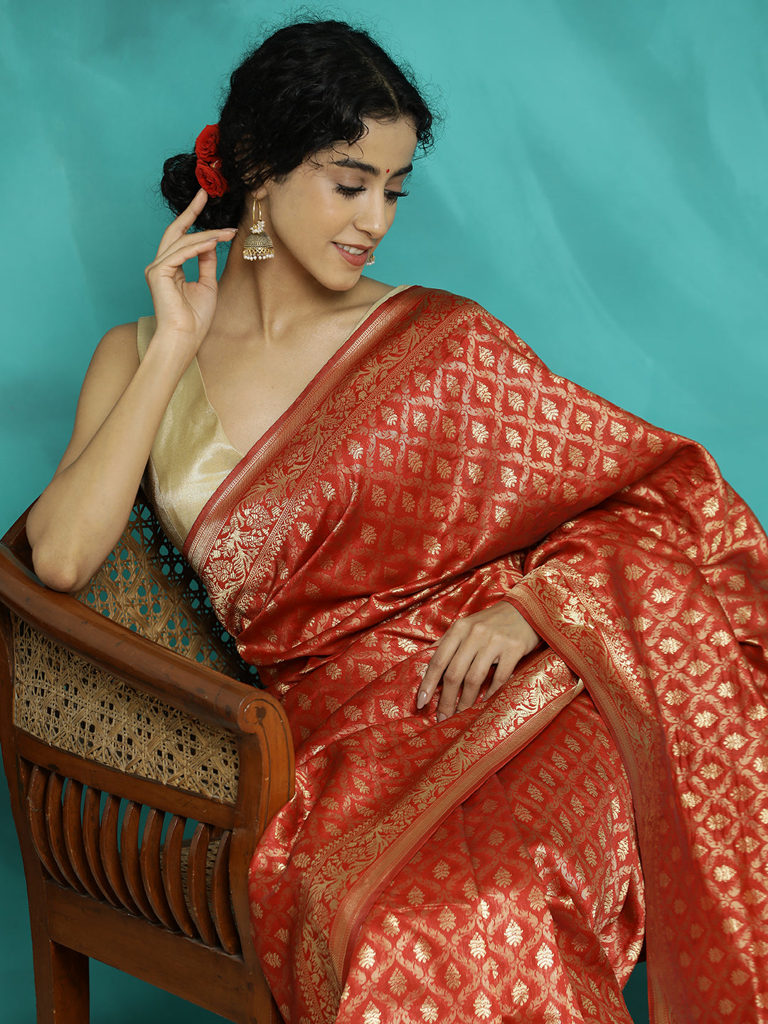 Zari Woven Design Heavy Red Banarasi Saree
