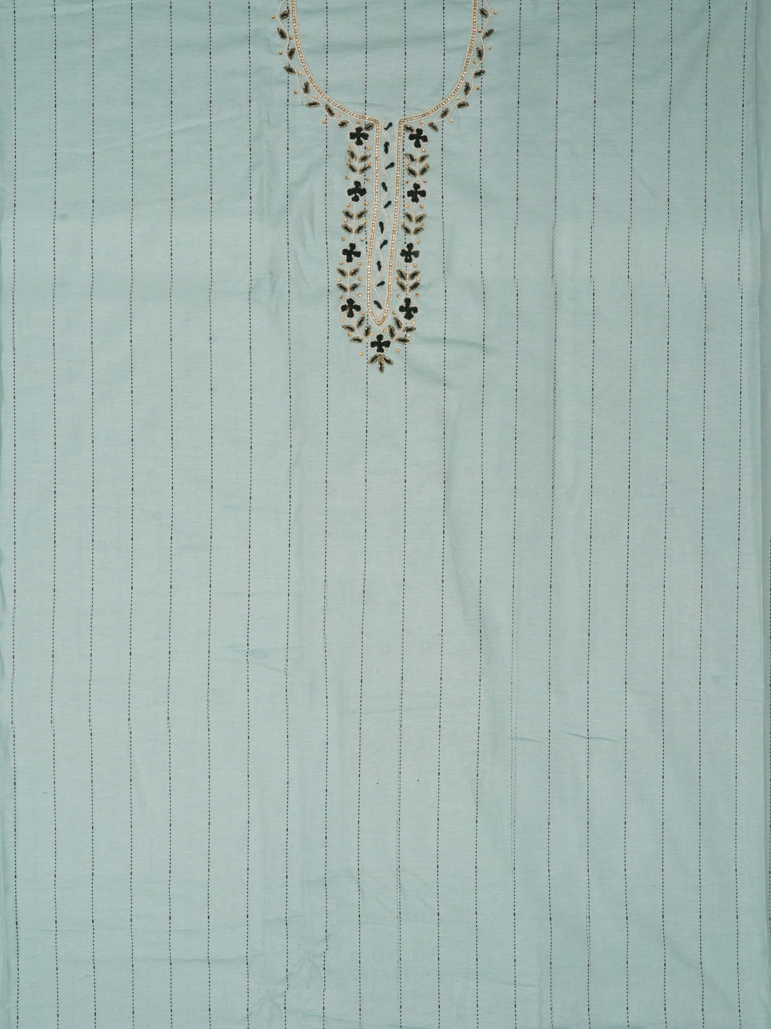 Sea Green Cotton Woven Design Embellished Dress Material with Dupatta