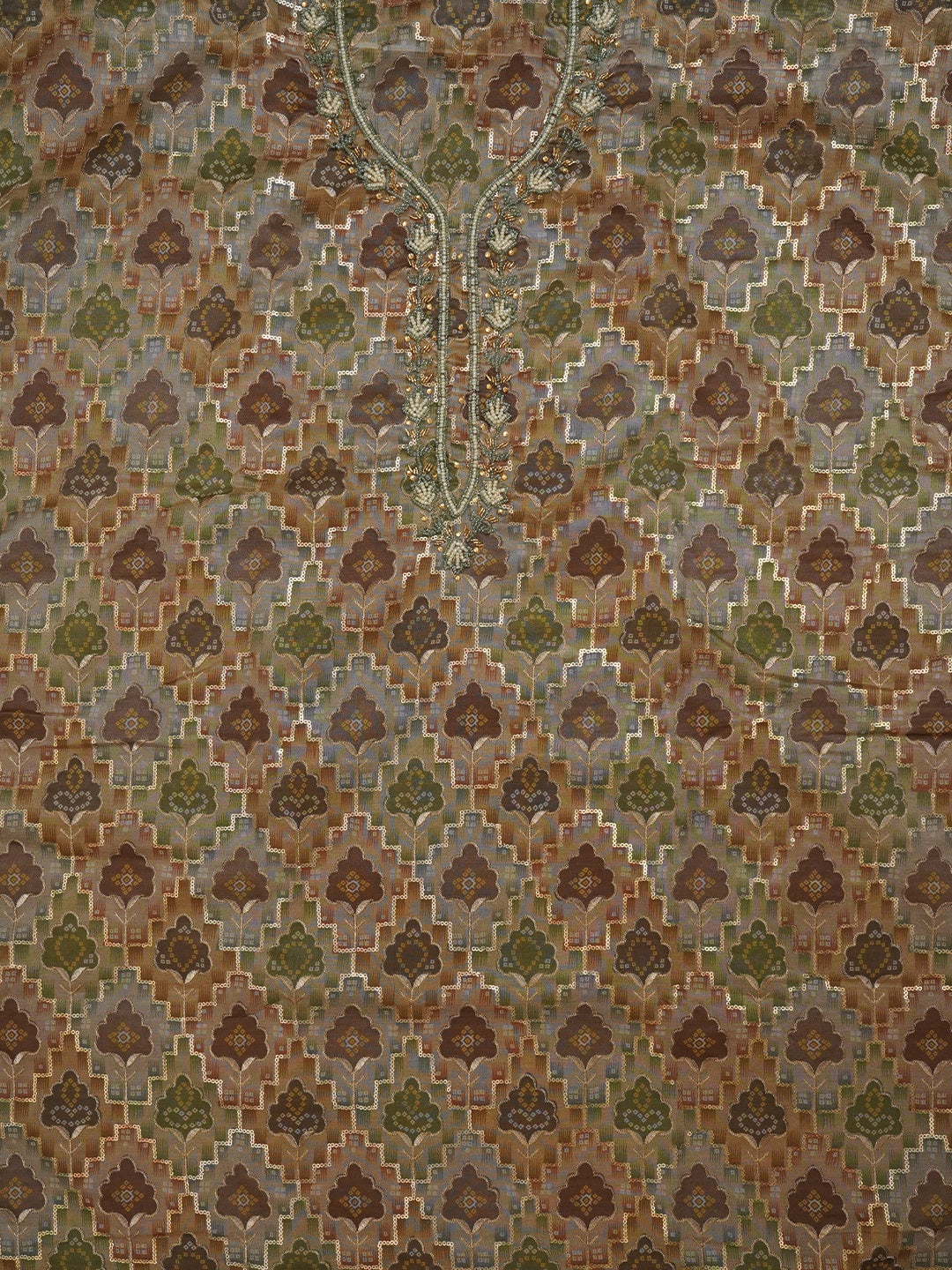 Green Ethnic Sequin Embroidered Organza Dress Material with Dupatta