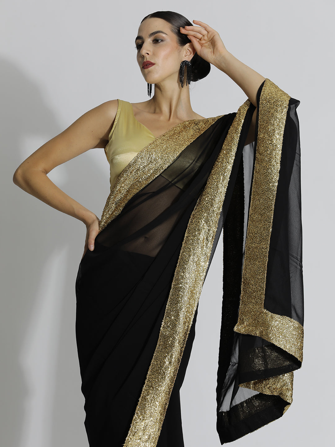 Sequin Embroidered Georgette Party Wear Black Saree