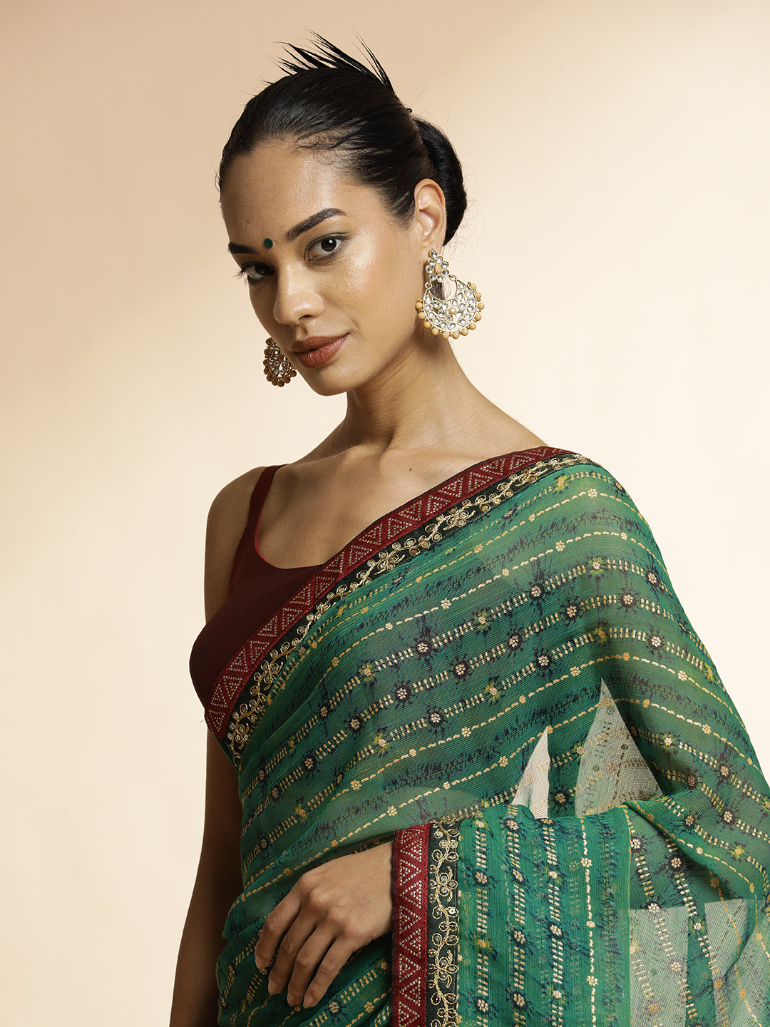 Green Printed Lightweight Georgette Saree