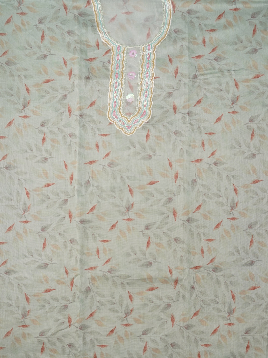 Sea Green Sequin Work Floral Printed Cotton Blend Dress Material with Dupatta