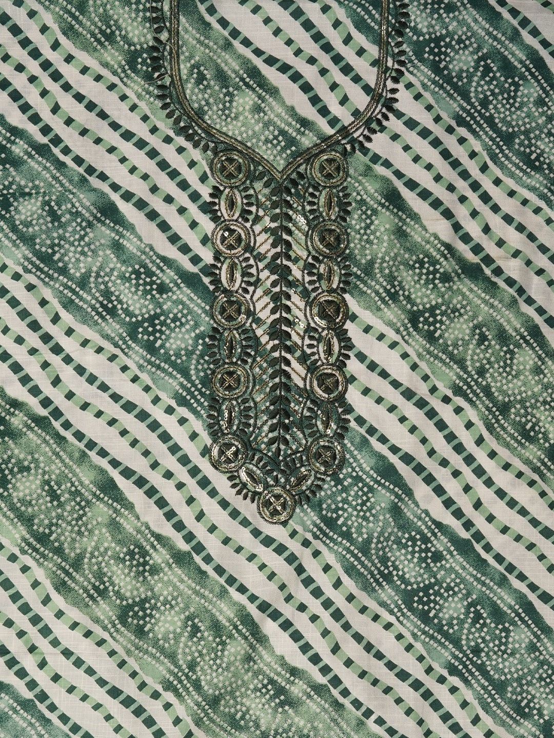 Sea Green Unstitched Cotton Bandhani Printed Dress Material With Dupatta