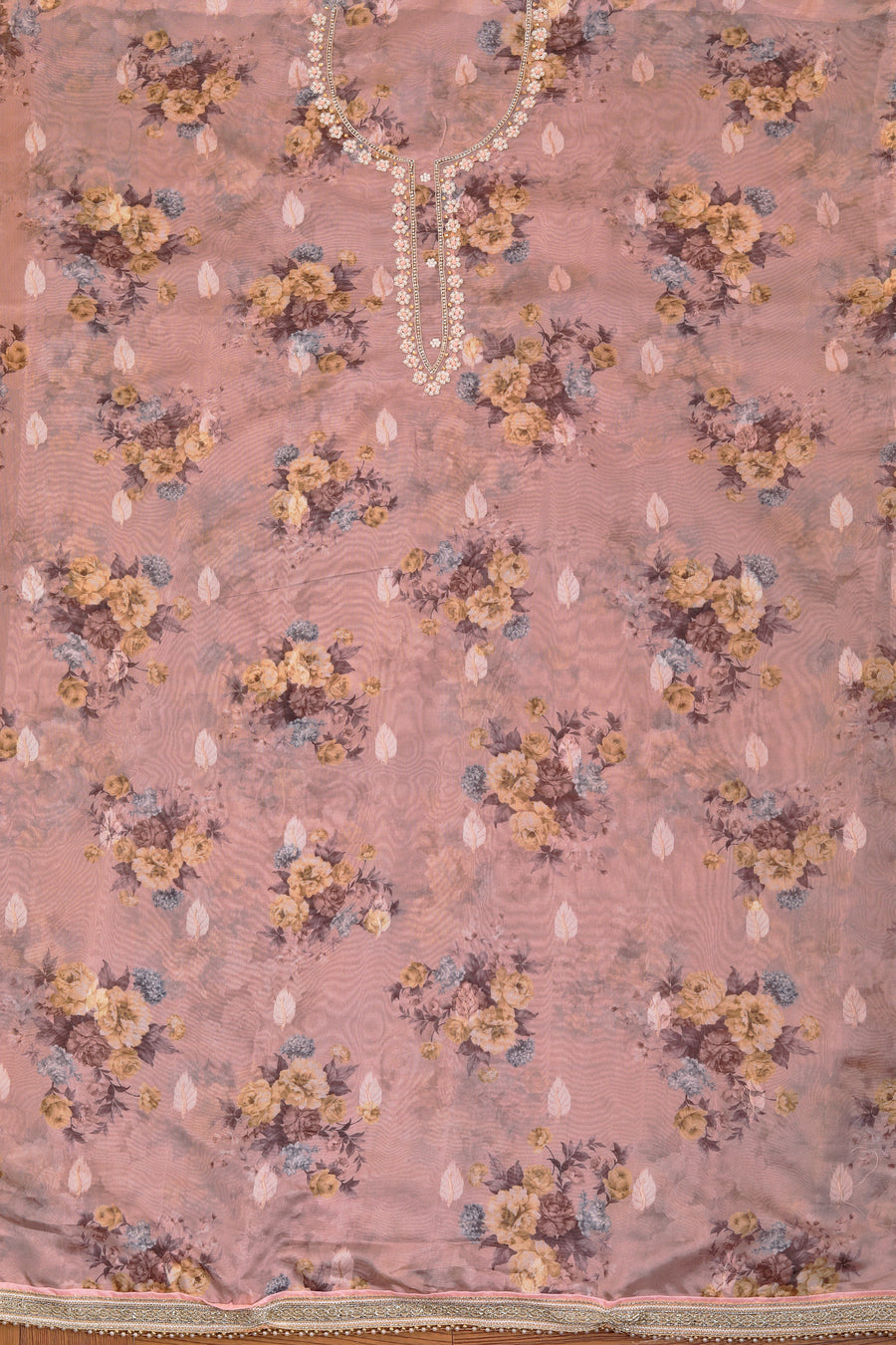 Embellished Woven Design Organza Dress Material With Dupatta