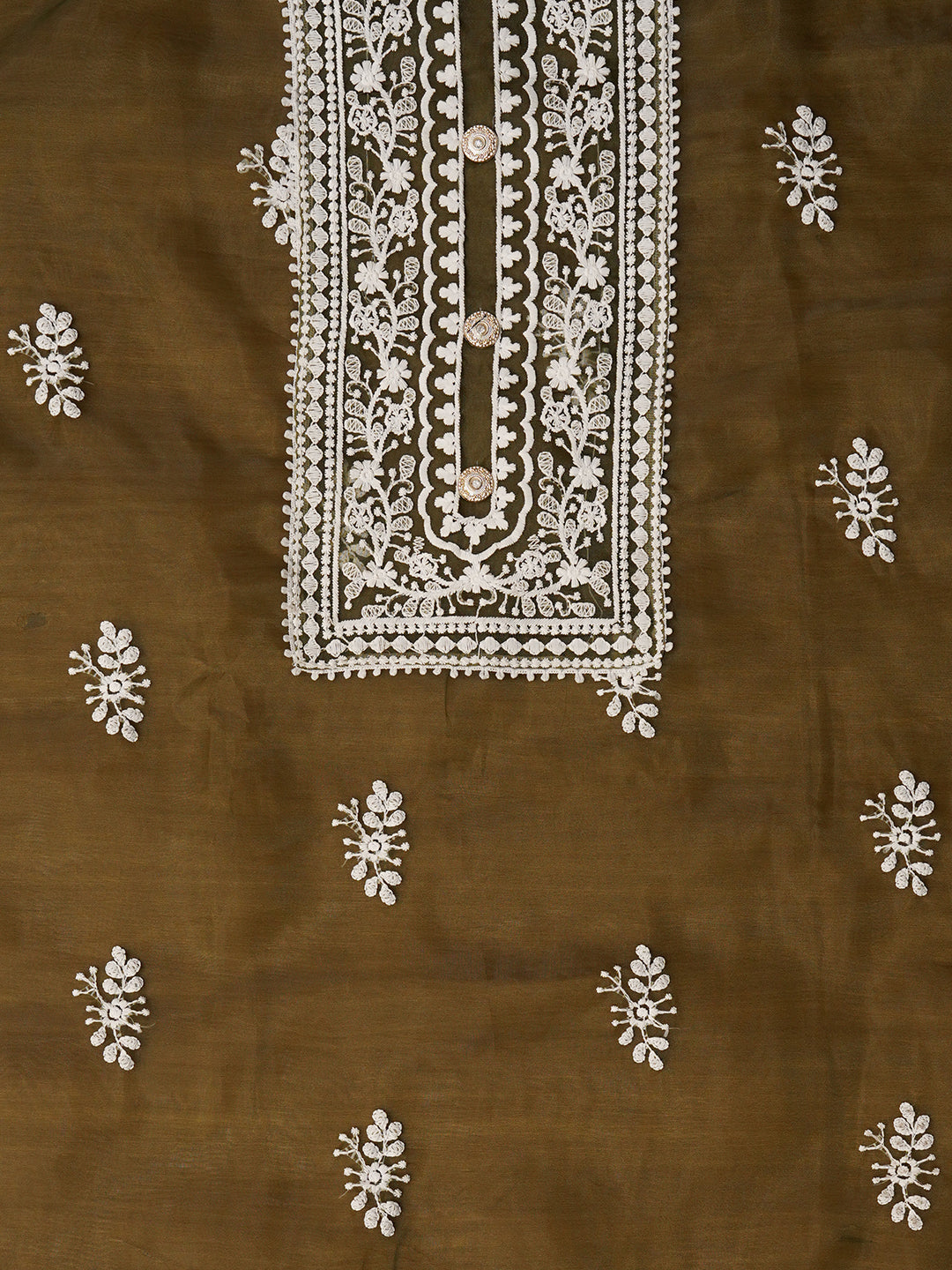 Mehendi Unstitched Embroidered Organza Dress Material With Dupatta