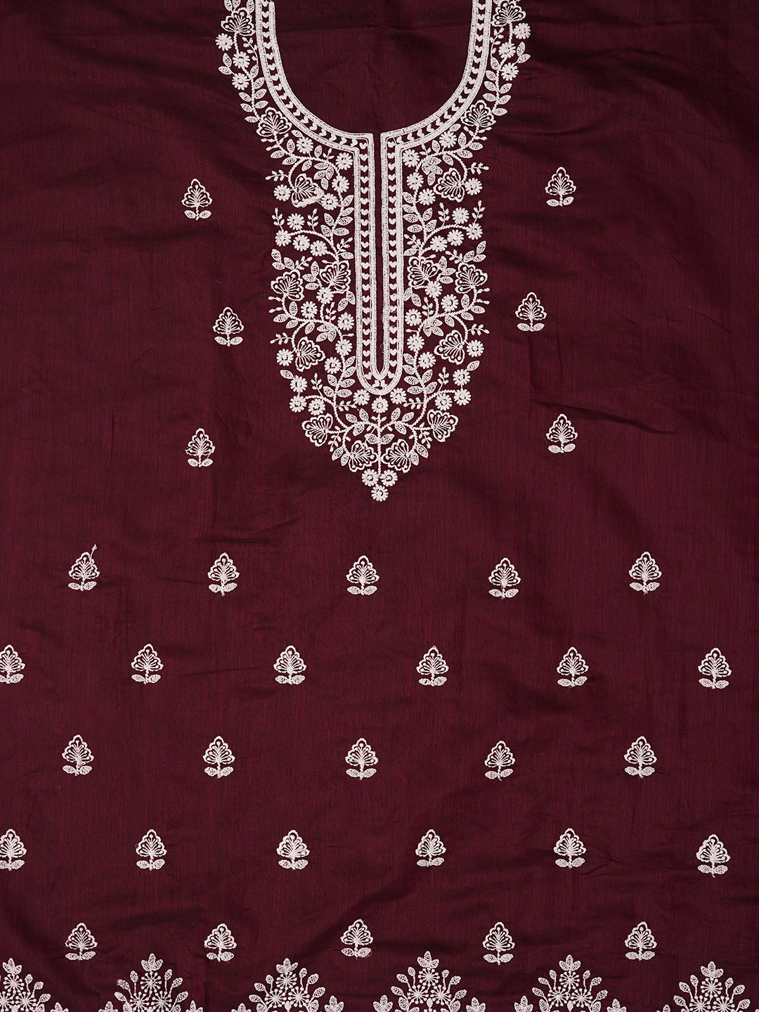 Unstitched Purple Embroidered Cotton Blend Dress Material With Dupatta