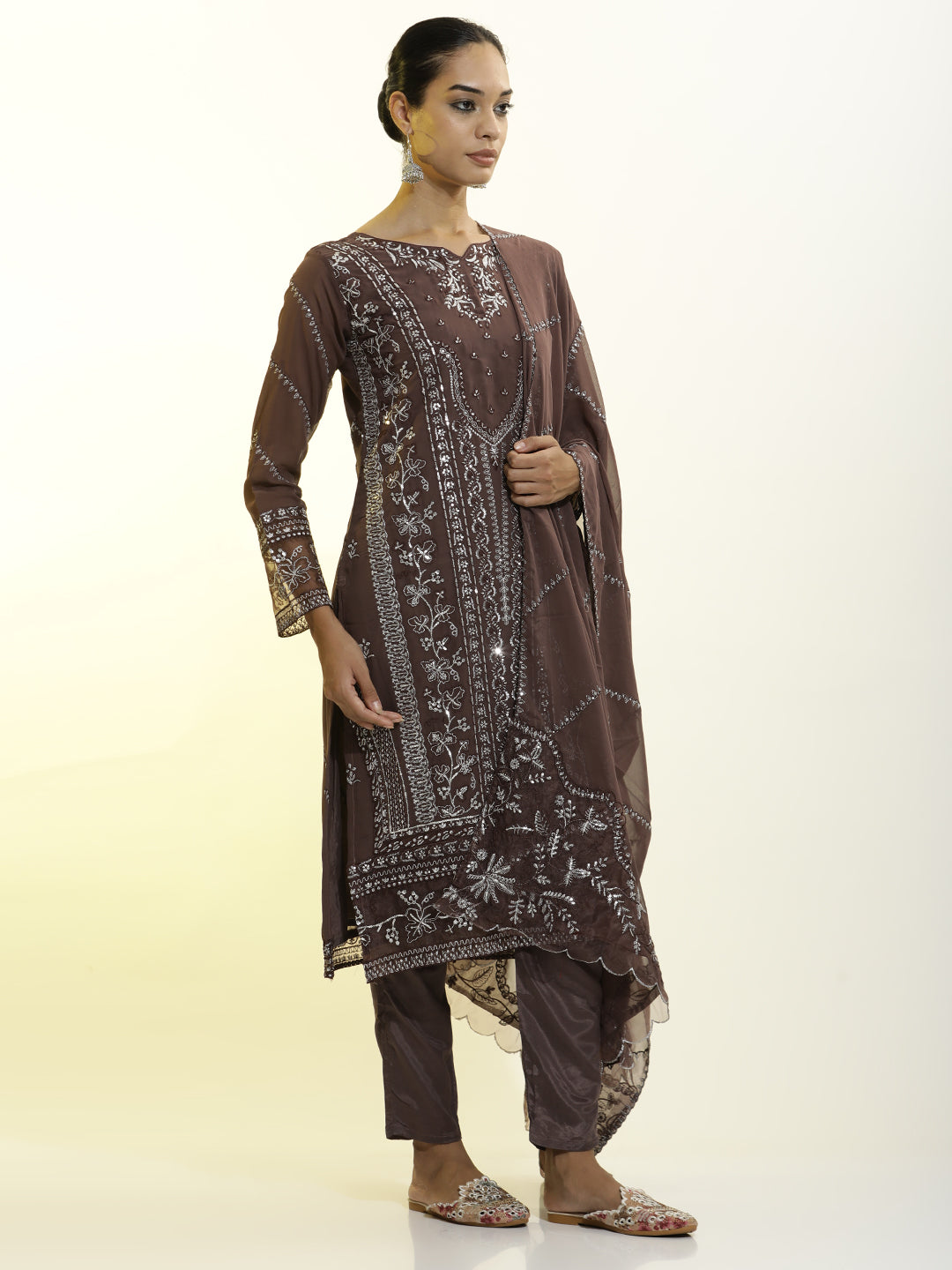 Festive Embroidered Georgette Party Wear Kurta Set With Dupatta