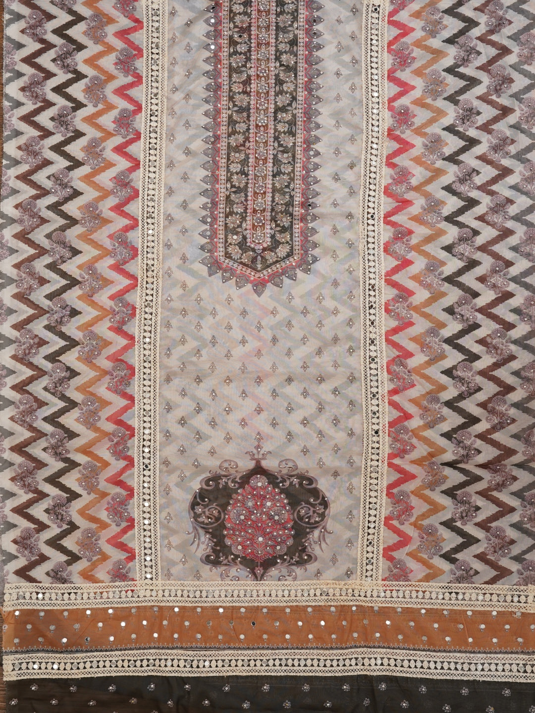 Multicolor Floral Printed Mulitcolor Organza Dress Material With Dupatta