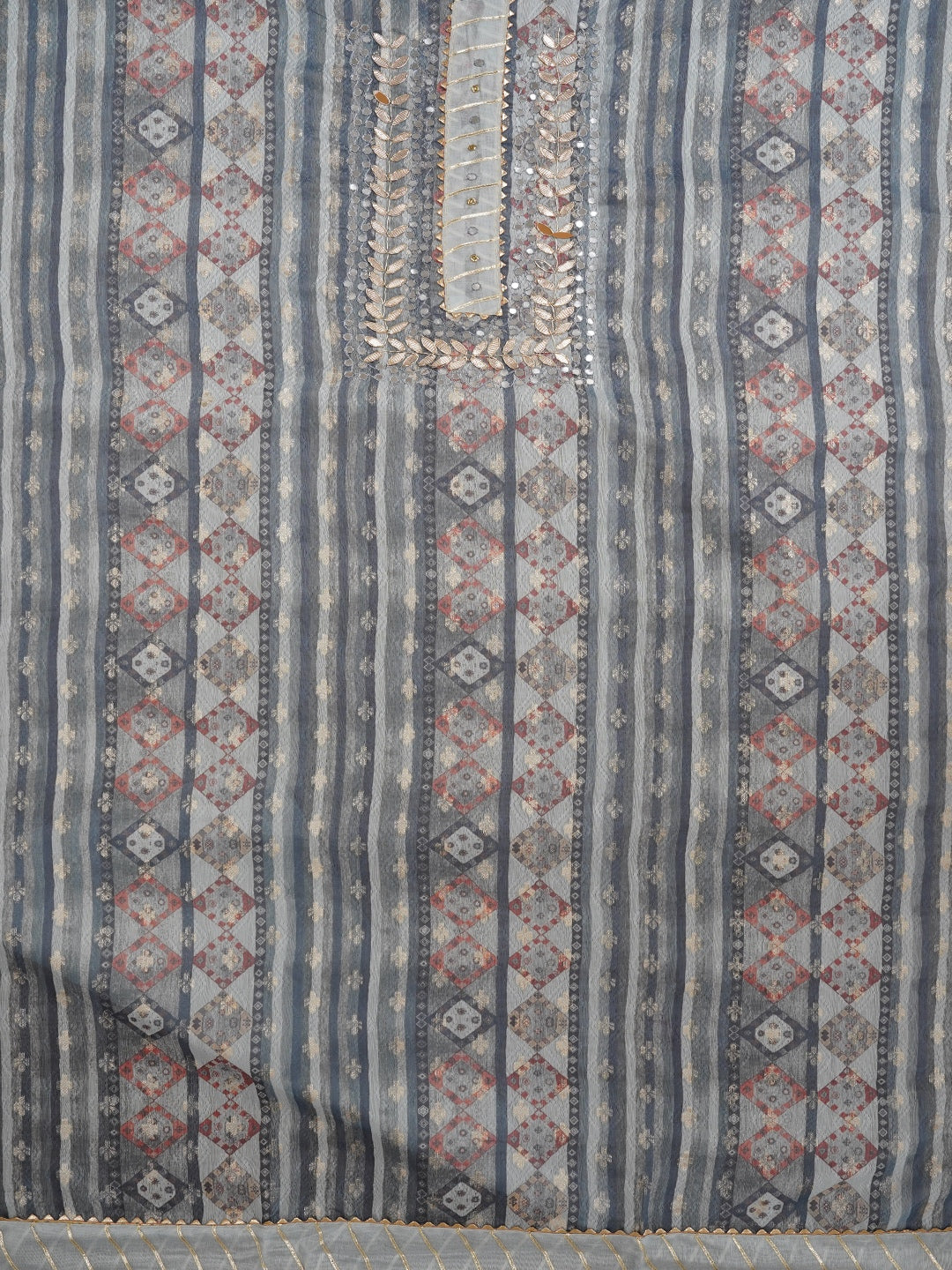 Teal Festive Silk Blend Zari Dress Material With Dupatta