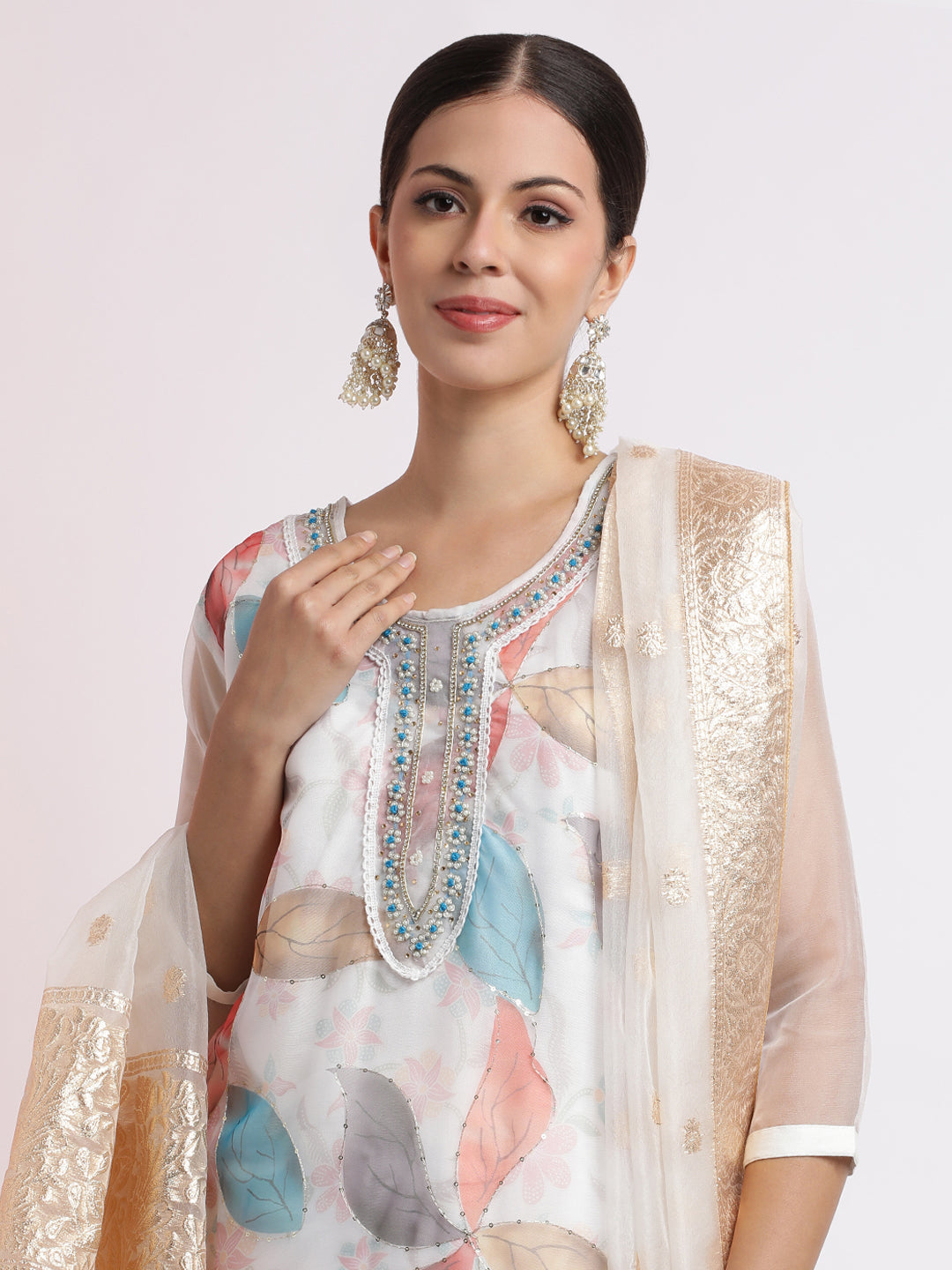 Festive Embroidered Organza Kurta Set With Dupatta