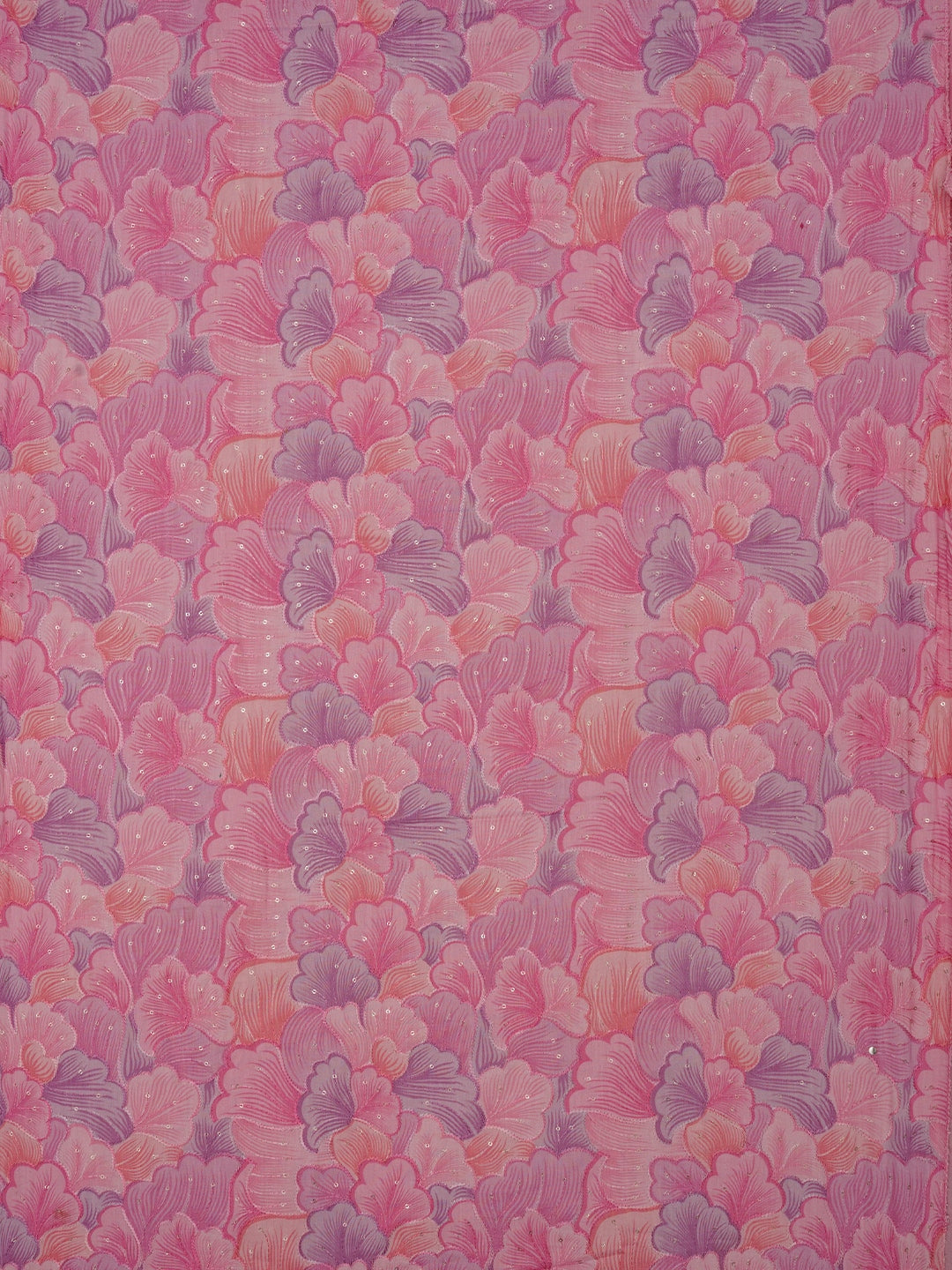 Pink Sequin Embellished Floral Printed Cotton Dress Material with Dupatta