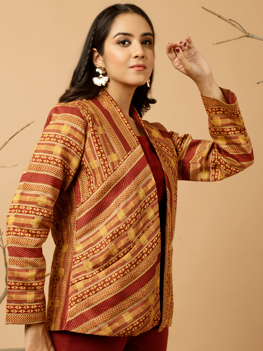 Maroon Jacquard Chanderi Jacket