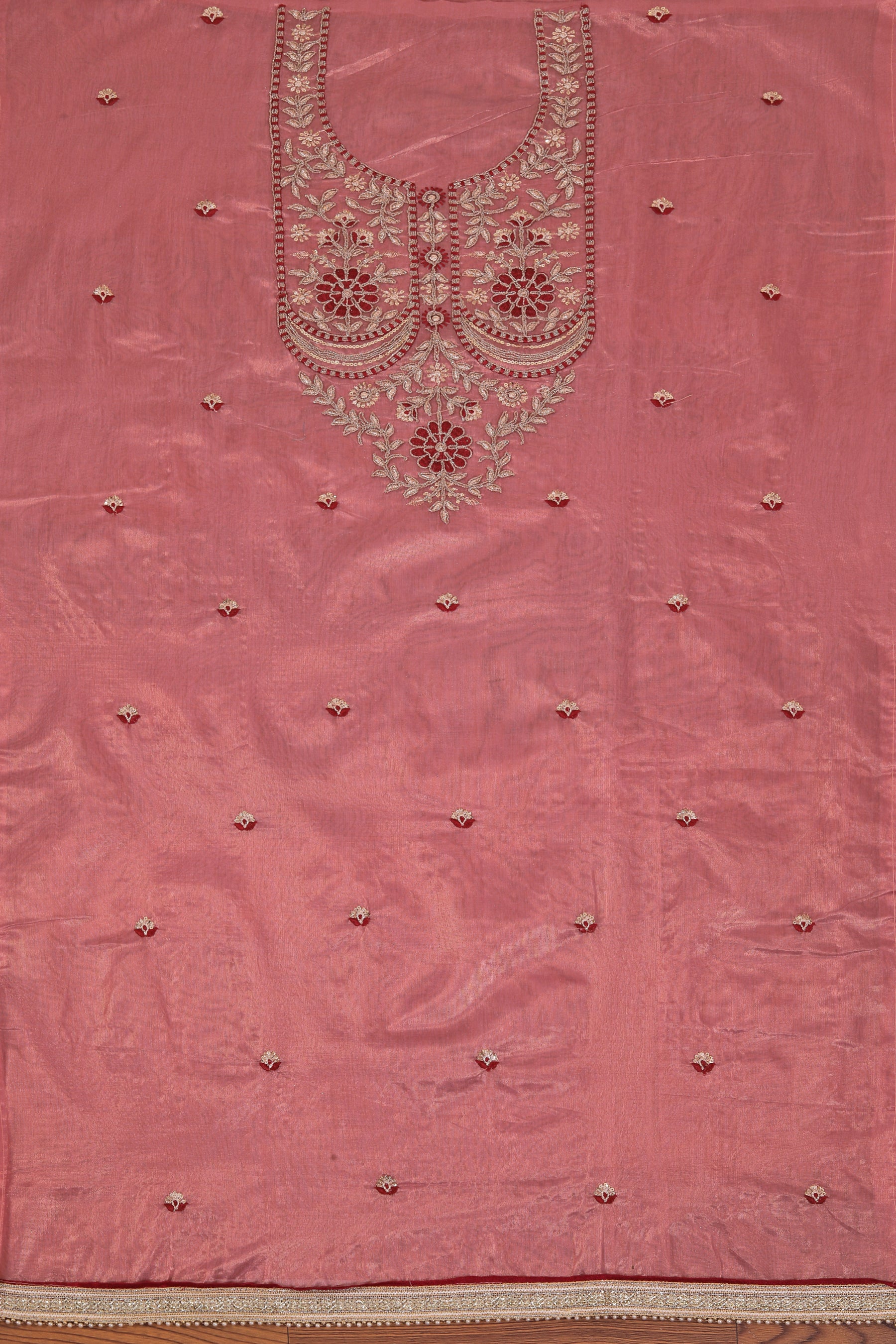 Rani Zari Embroidered Silk Blend Dress Material With Embellished Dupatta