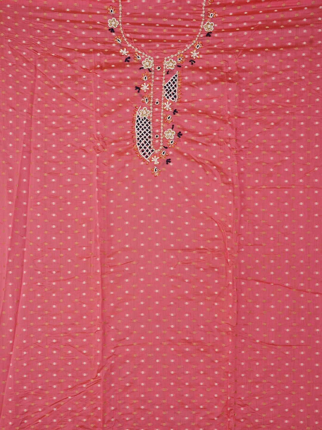 Pink Unstitched Zari Embellished Cotton Blend Dress Material with Dupatta