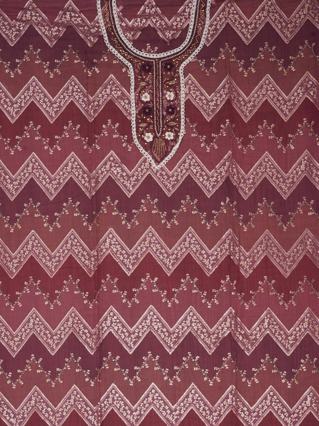 Purple Sequin Embroidered Organza Dress Material with Dupatta