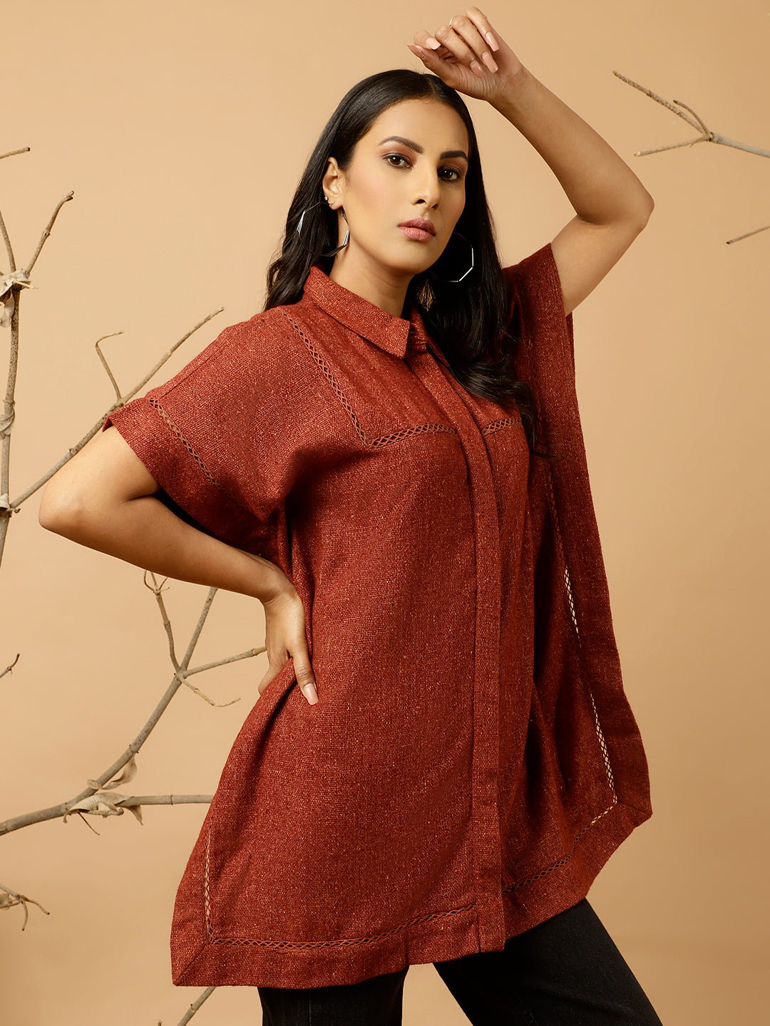 Maroon Woolen Poncho Top