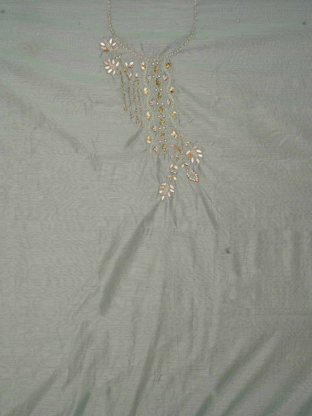 Sea Green Unstitched Zari Woven Design Cotton Dress Material with Dupatta