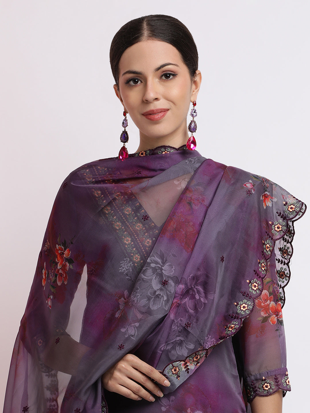 Floral Embroidered Organza Kurta Set With Dupatta