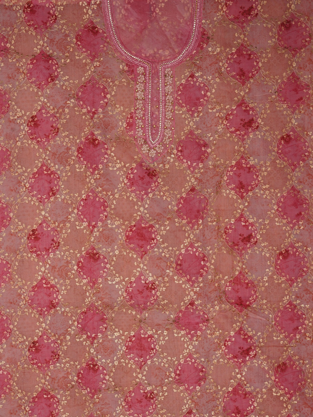 Sequin Multicolor Embellished Organza Dress Material with Dupatta