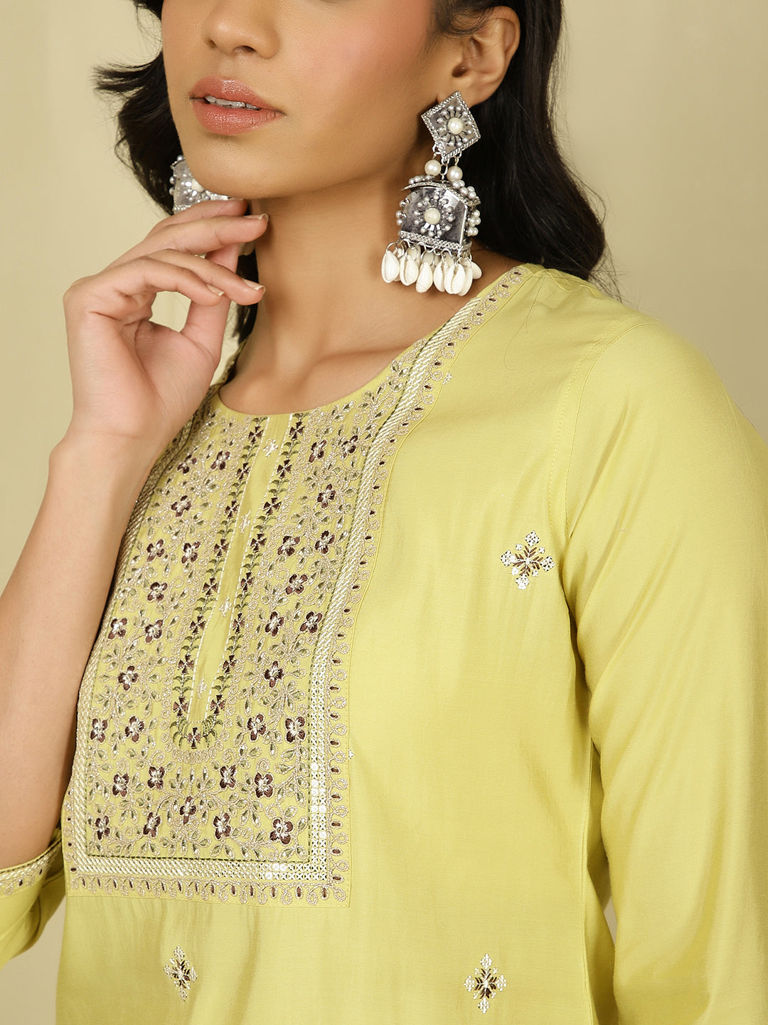 Lime Green Embroidered Festive Suit Set
