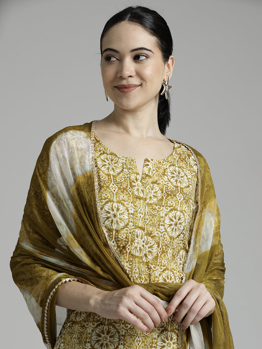 Mustard Ethnic Printed Pure Cotton Suit Set