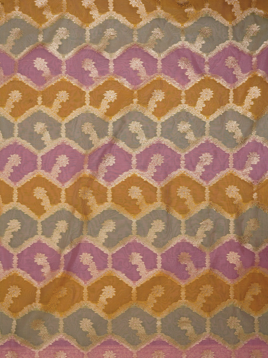 Pink Unstitched Zari Woven Organza Dress Material With Dupatta