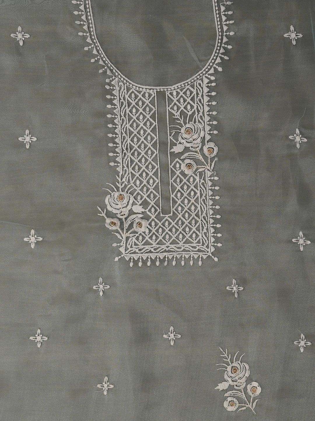 Unstitched Embroidered Organza Sky Blue Dress Material With Dupatta