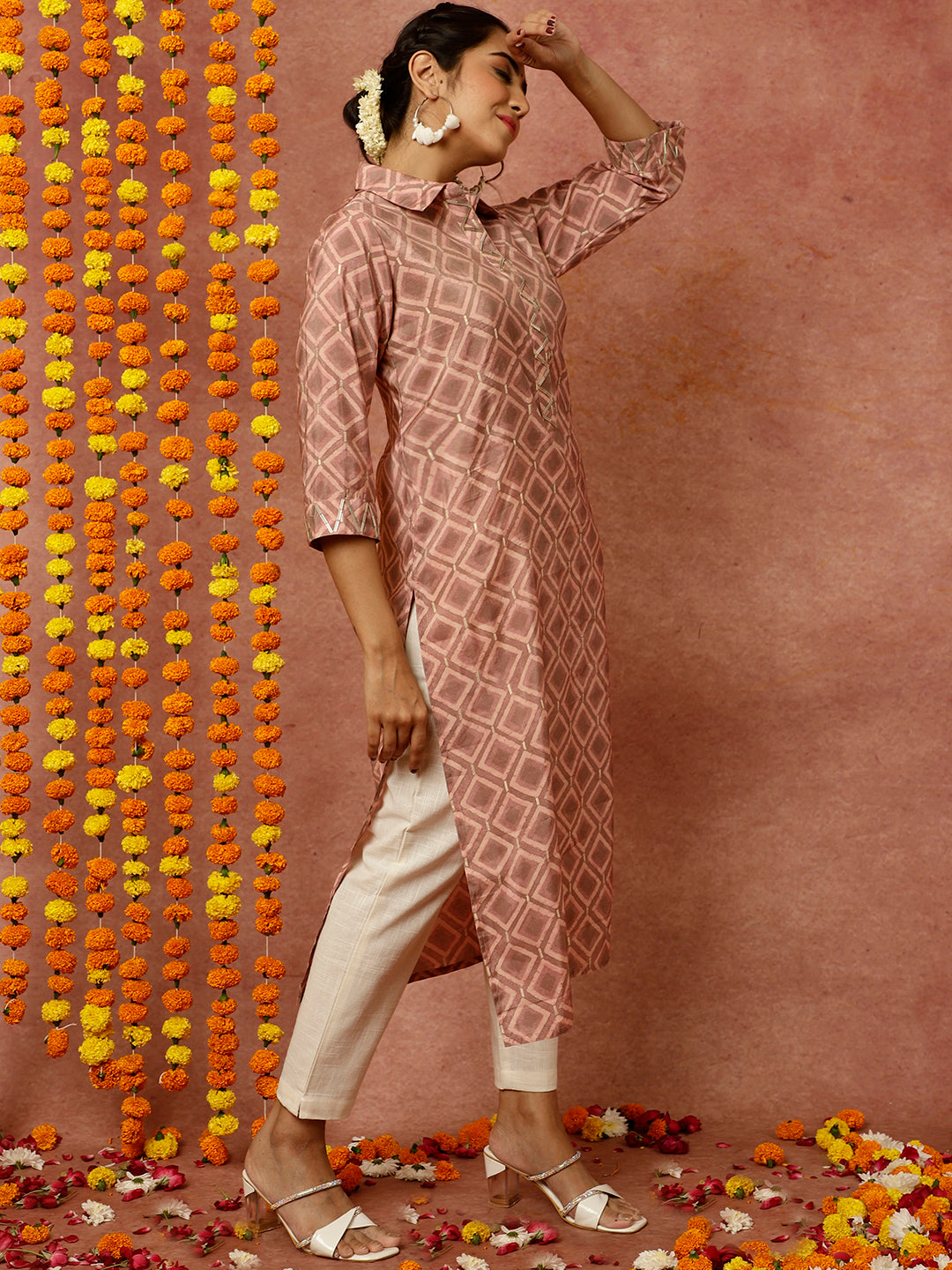 Mauve Abstract Print Straight Kurta