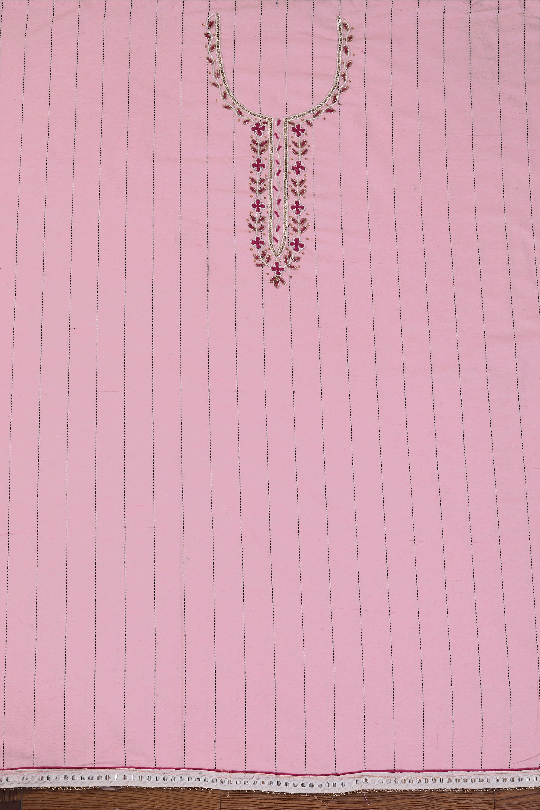 Cotton Blend Embellished Dress Material with Dupatta