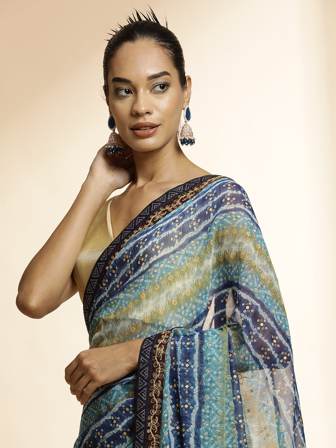 Blue Printed Lightweight Georgette Saree