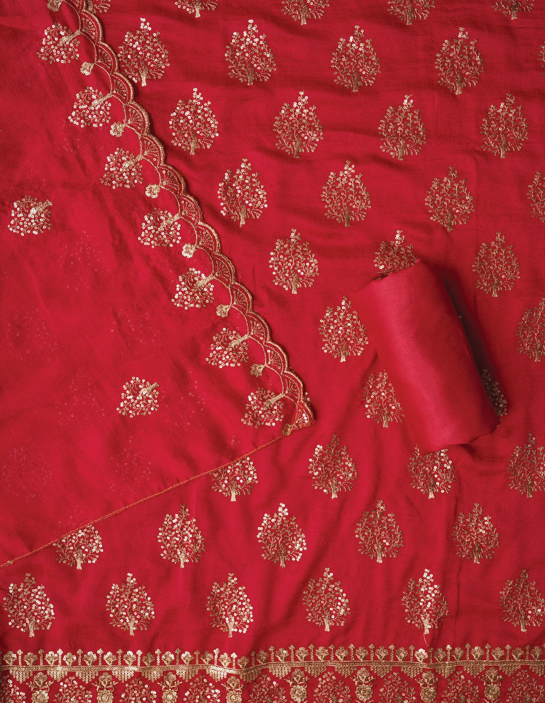 Pink Sequin Work Cotton Blend Dress Material with Dupatta