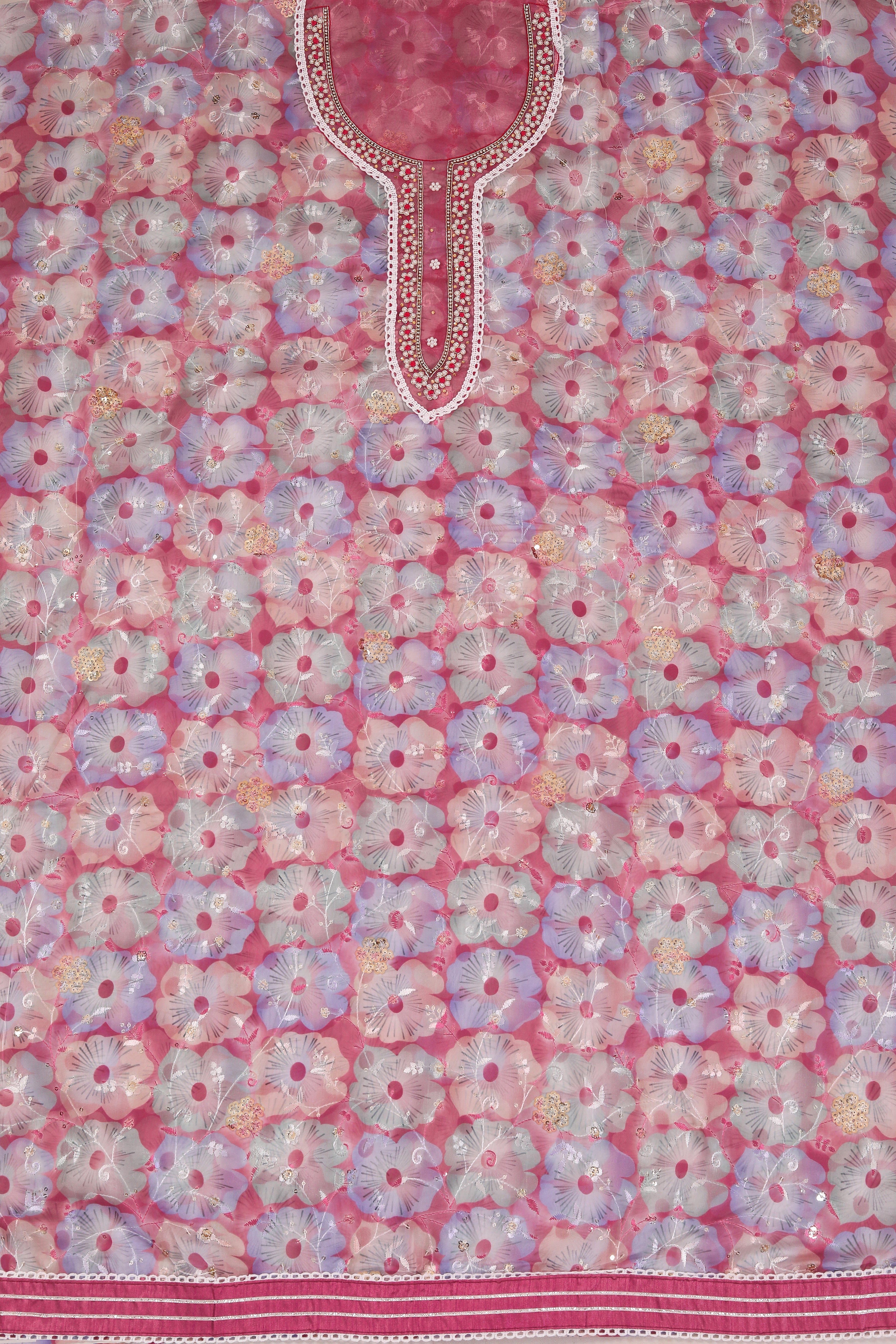 Rani Embellished Organza Dress Material With Dupatta