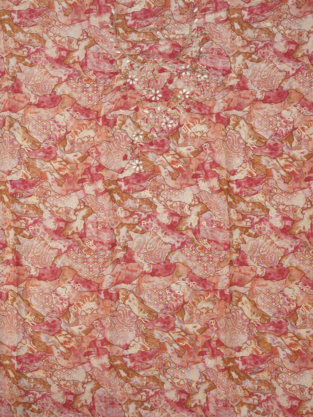 Multicolor Abstract Printed Embroidered Dress Material with Dupatta